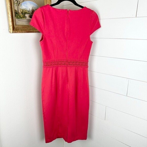 Boden Hera Ponte Knit Embroidered Dress Knee Length Cap Sleeve Coral Size 6 - Picture 6 of 9